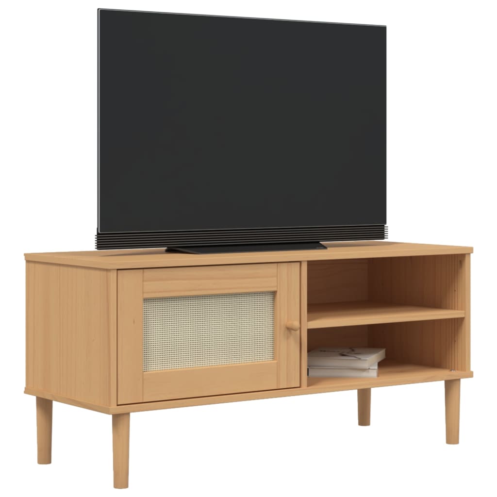 Mueble de TV SENJA aspecto ratán madera pino marrón 106x40x49cm