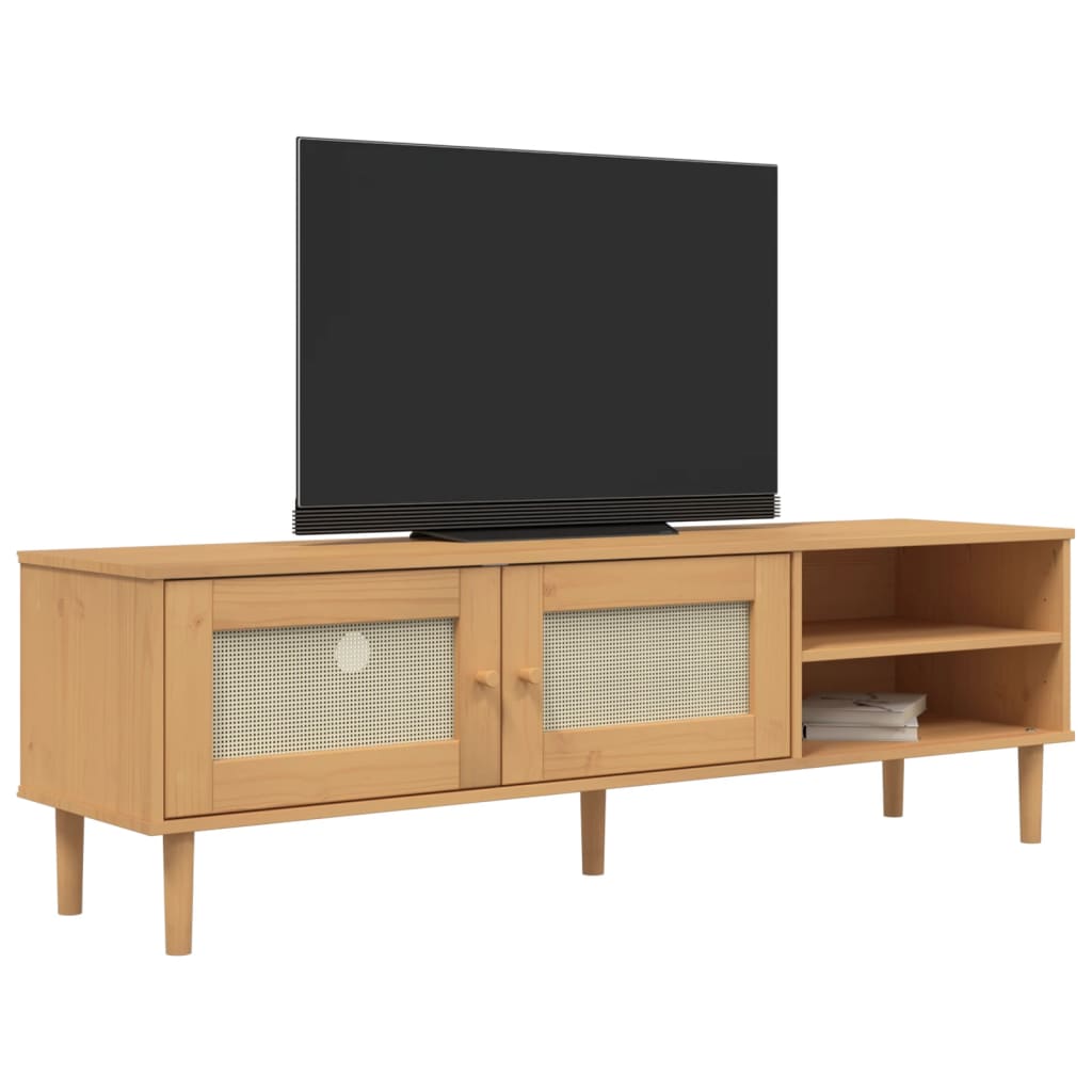 Mueble de TV SENJA aspecto ratán madera pino marrón 158x40x49cm