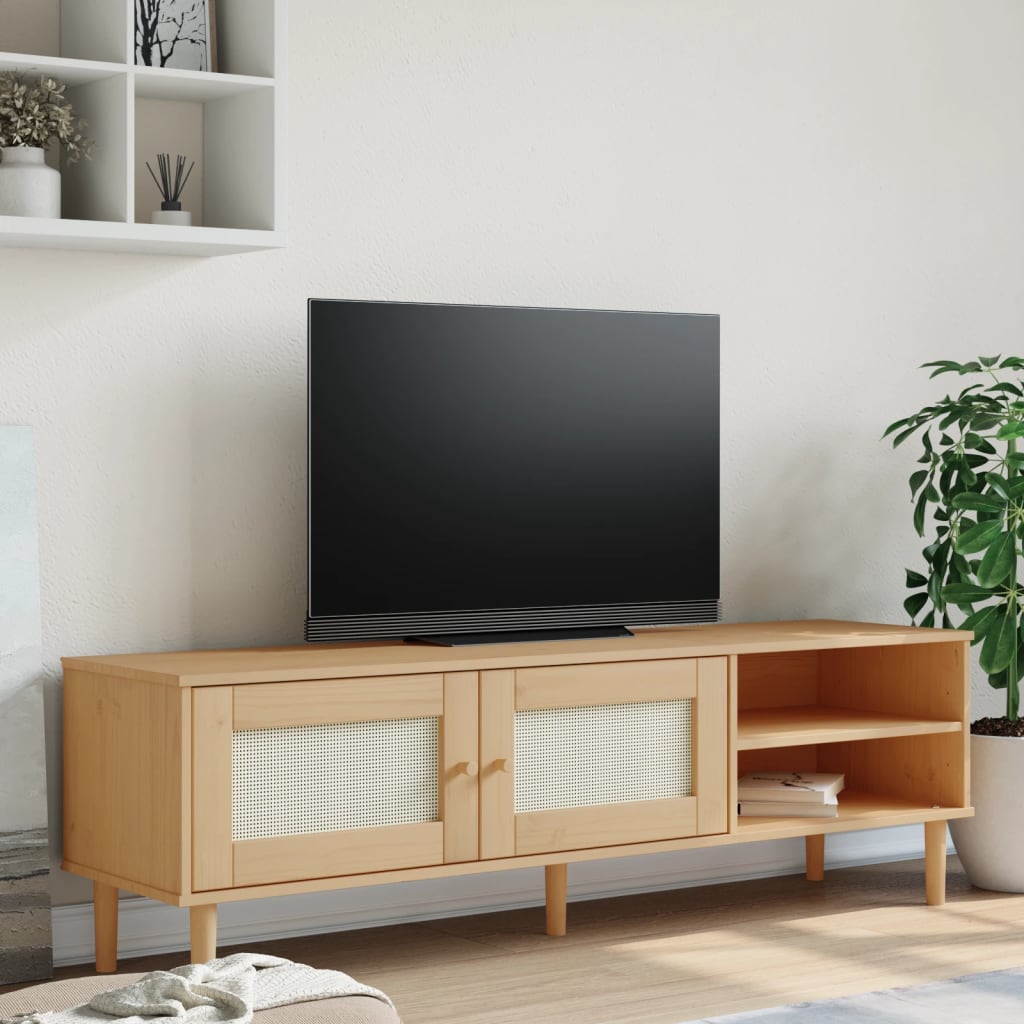 Vetonek Mueble de TV SENJA aspecto ratán madera pino marrón 158x40x49cm