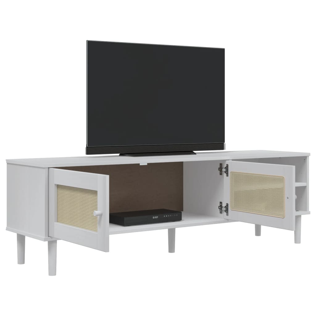 Mueble de TV SENJA aspecto ratán madera pino blanco 158x40x49cm V44