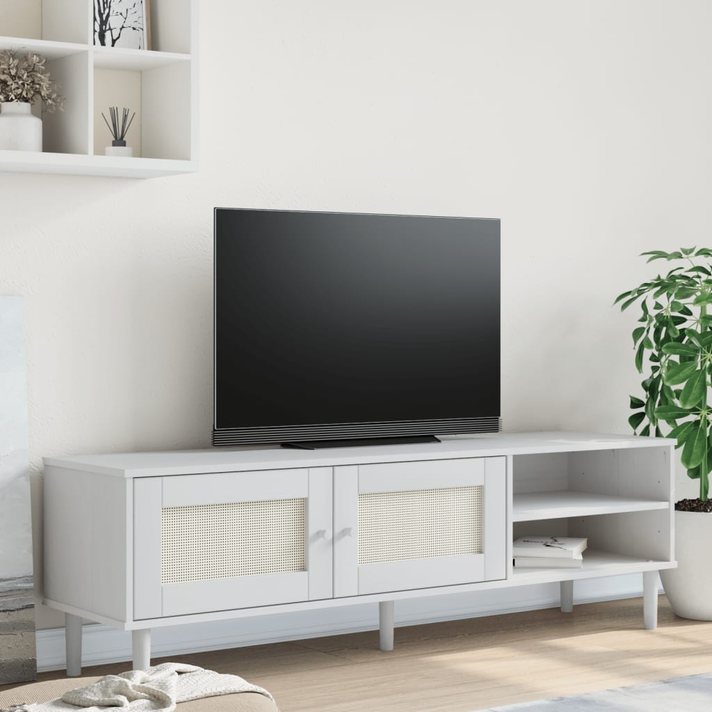 Vetonek Mueble de TV SENJA aspecto ratán madera pino blanco 158x40x49cm