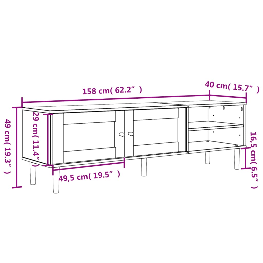 Mueble de TV SENJA aspecto ratán madera pino negro 158x40x49 cm