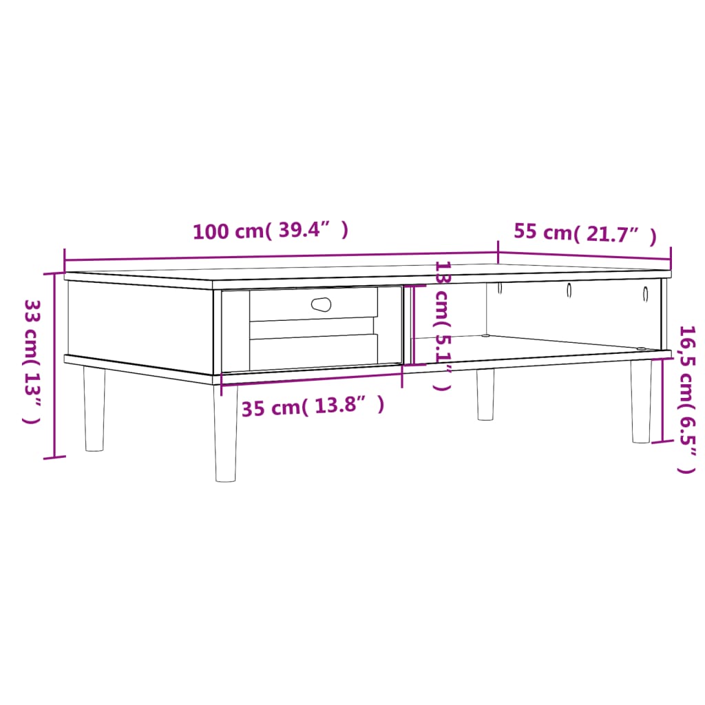 Senja Center Taula Ratane Wood White 100x55x33 cm