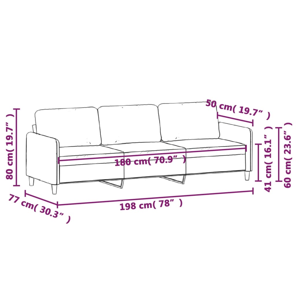 Sofá de 3 plazas de tela crema 180 cm