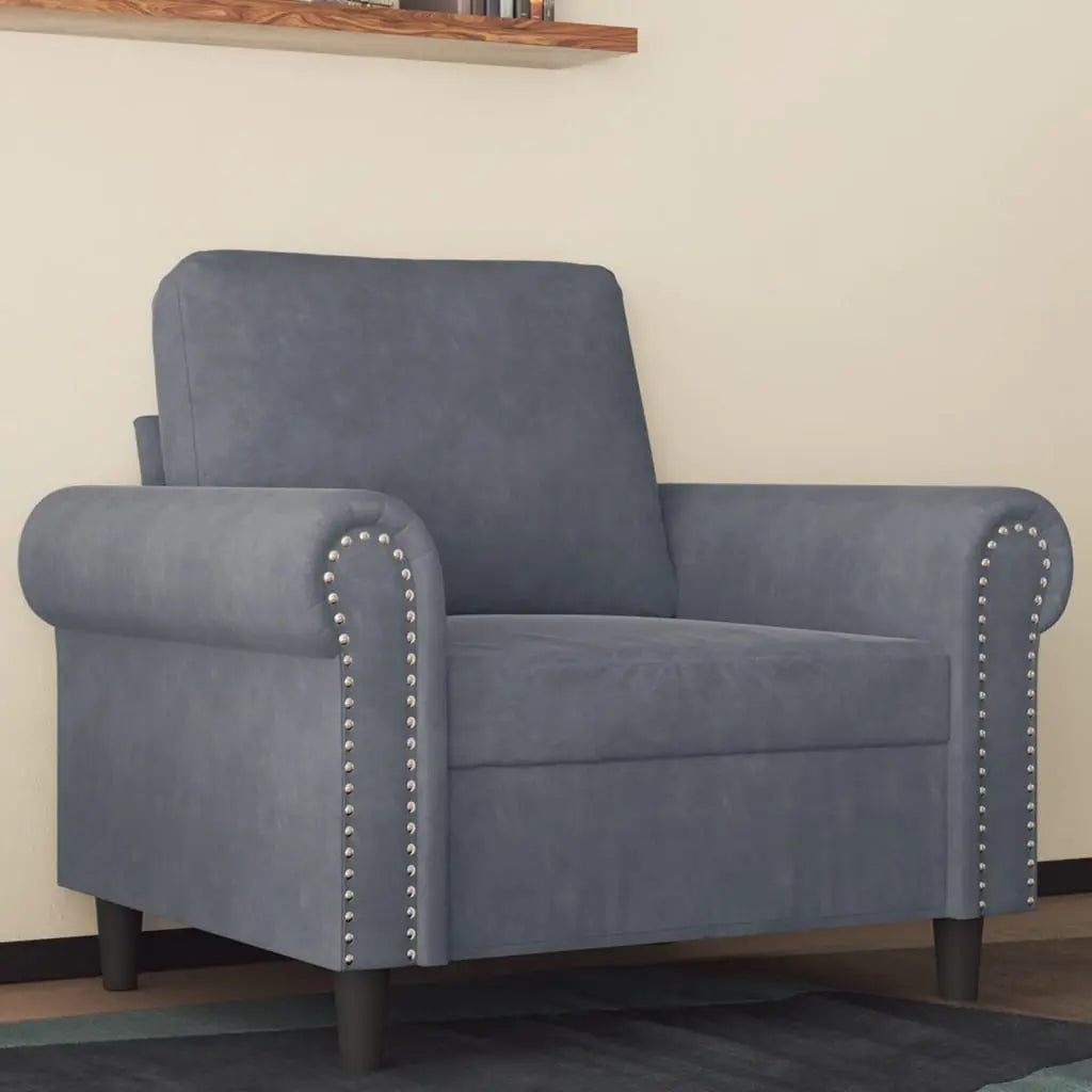 Vetonek Sillón de terciopelo gris oscuro 60 cm