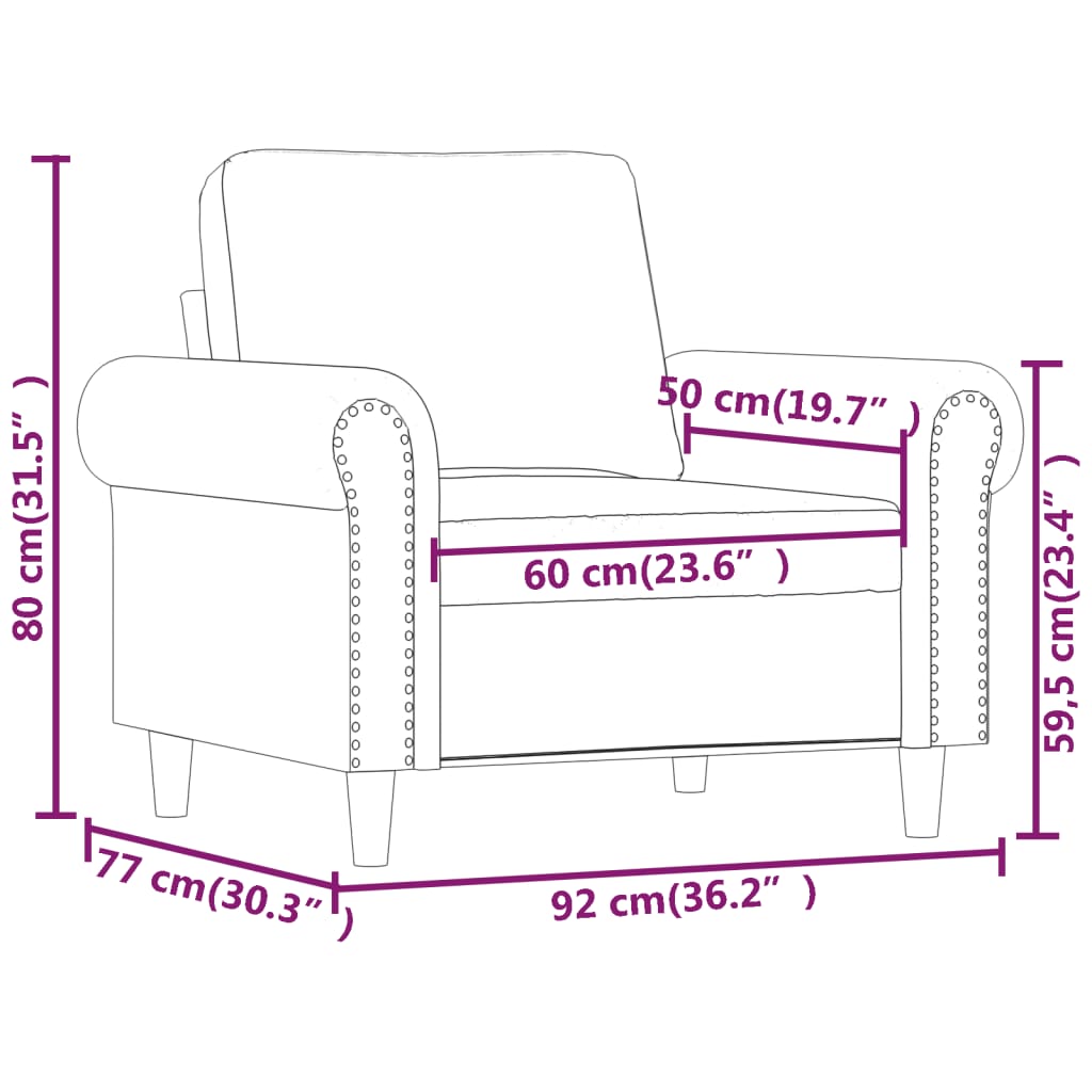 Poltrona de veludo cinza escuro 60 cm