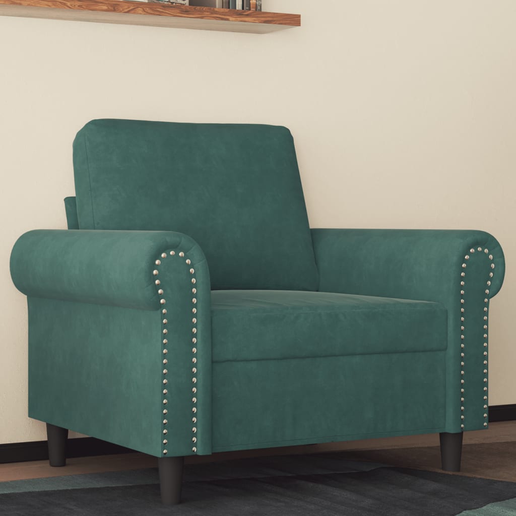 Vetonek Sillón de terciopelo verde oscuro 60 cm