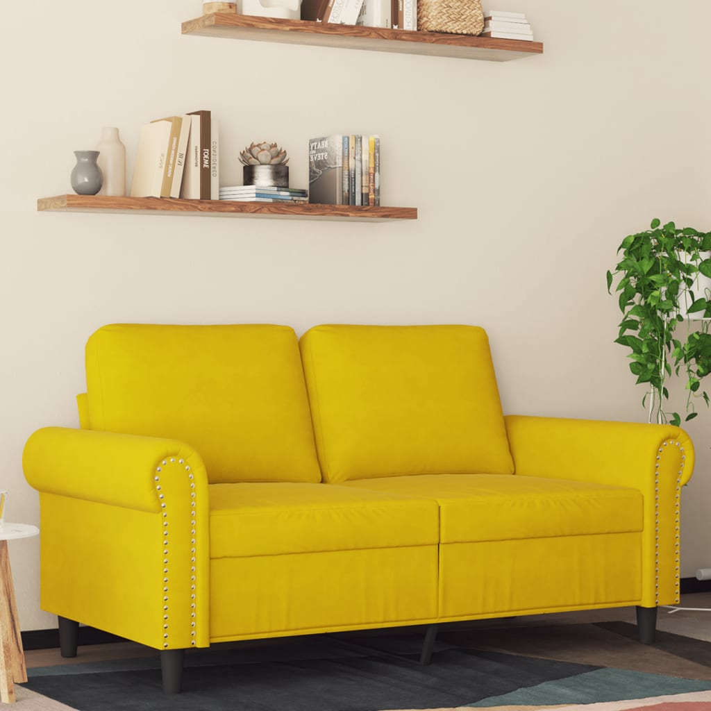 Vetonek Sofá de 2 plazas terciopelo amarillo 120 cm