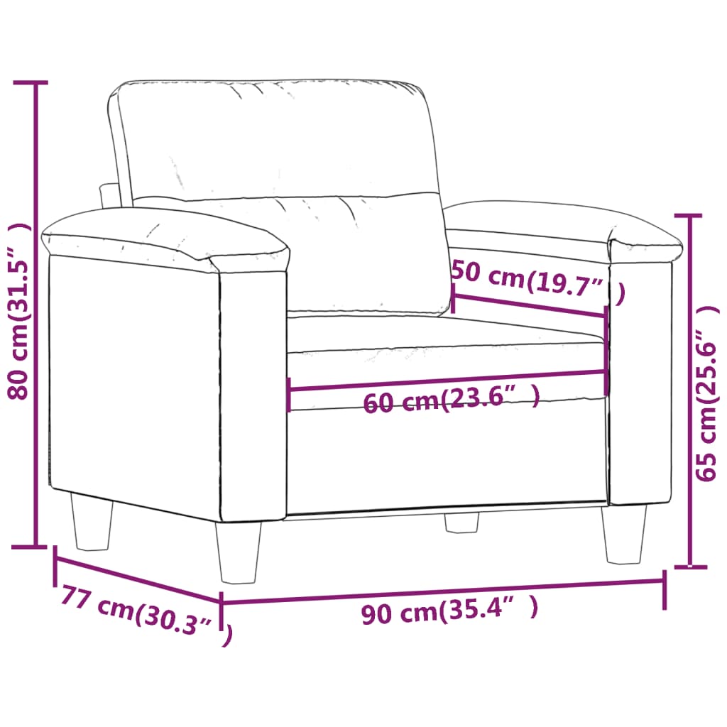 Sillón de tela de microfibra negro 60 cm