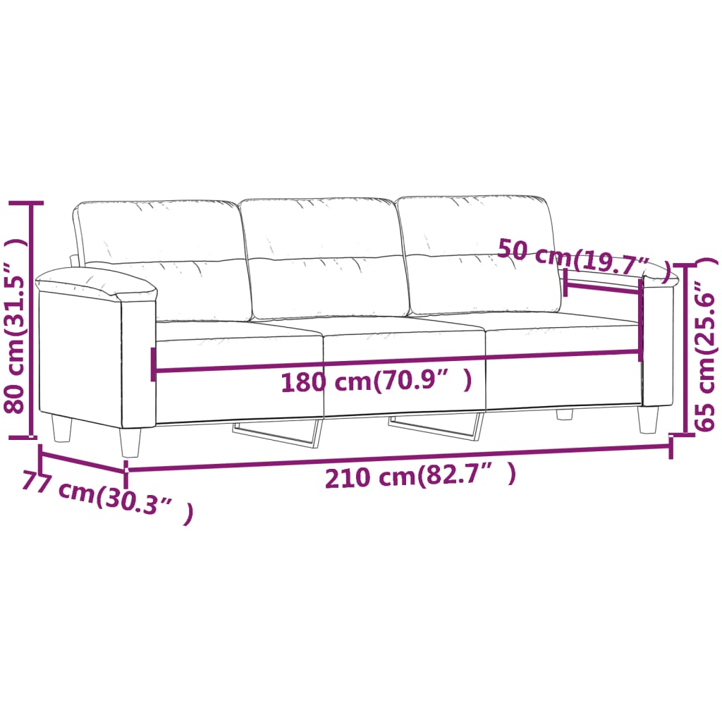 Sofá de 3 plazas de tela microfibra gris taupe 180 cm