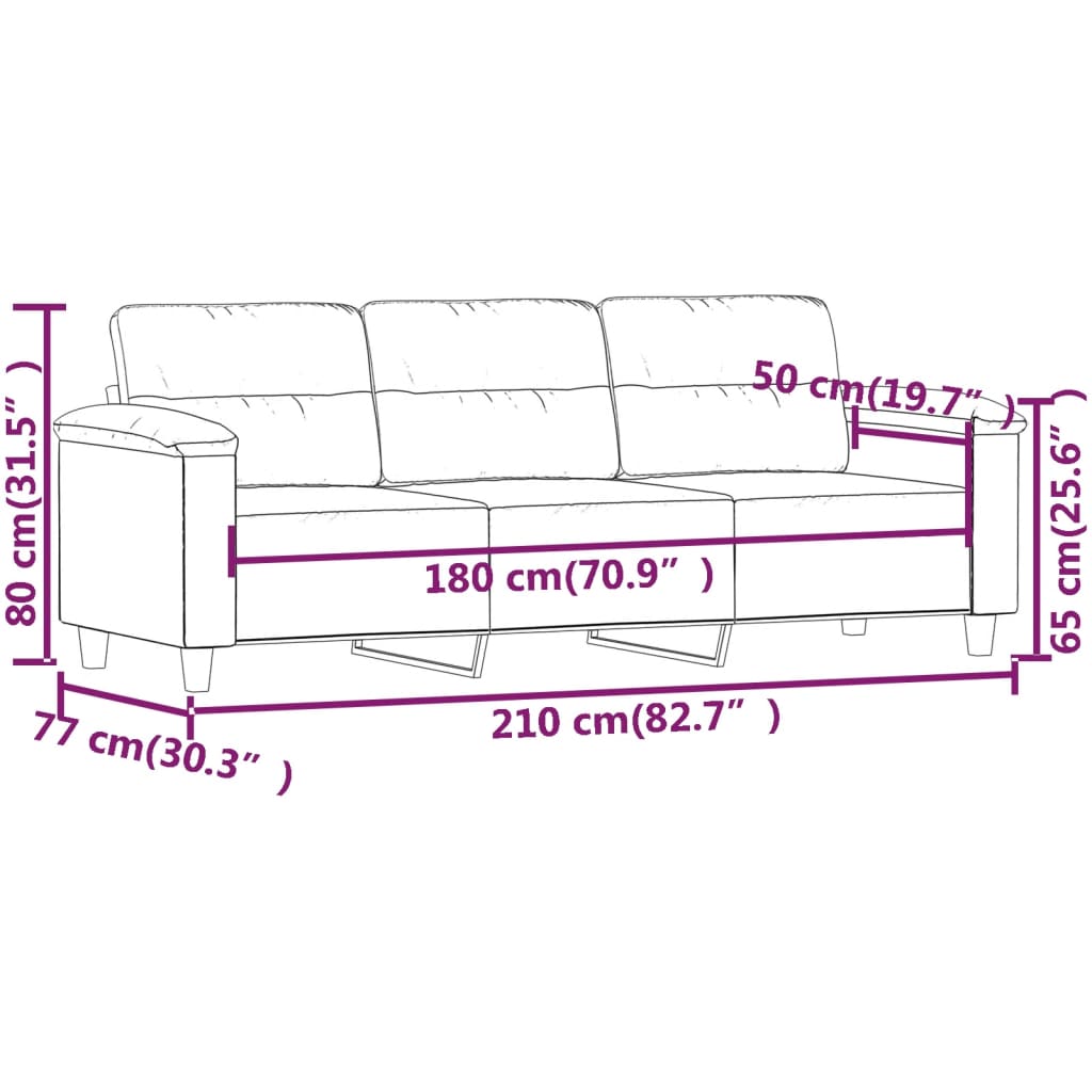 Sofá de 3 plazas de tela de microfibra color crema 180 cm