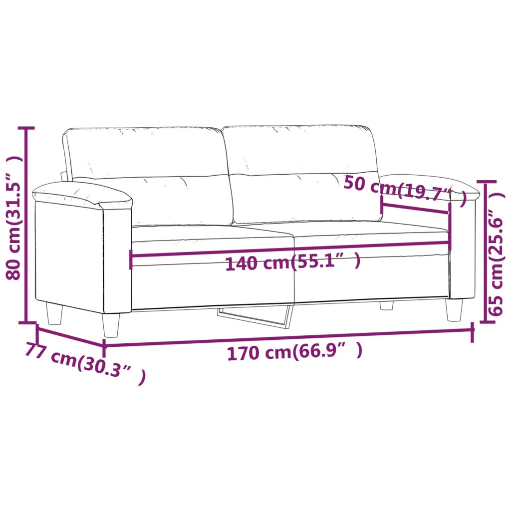 Synthetisches Leder 2 -Leder -Sofa 140 cm