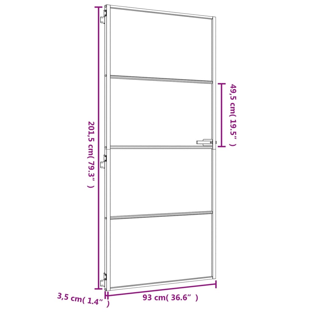 Puerta de interior dorada vidrio templado y aluminio 93x201,5cm - Vetonek