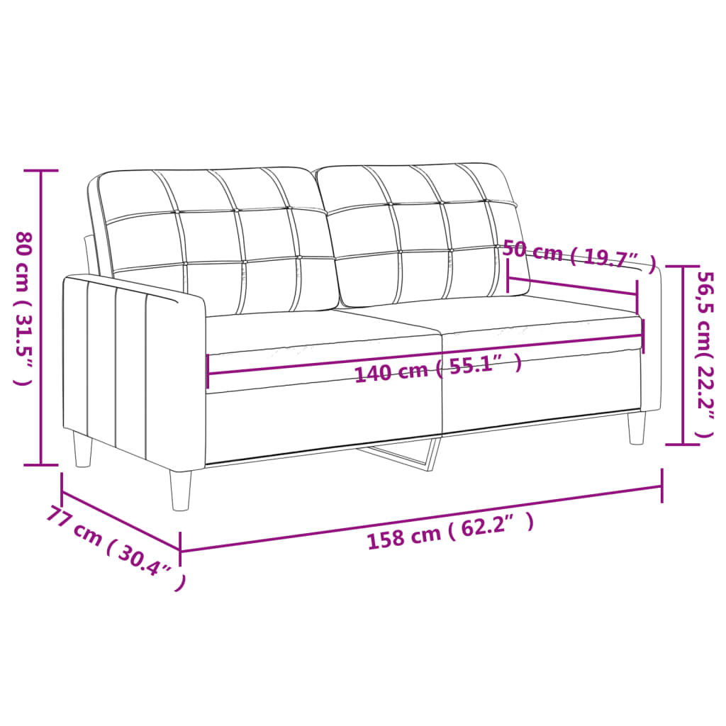 Sofá de 2 plazas de tela negro 140 cm vidaXL