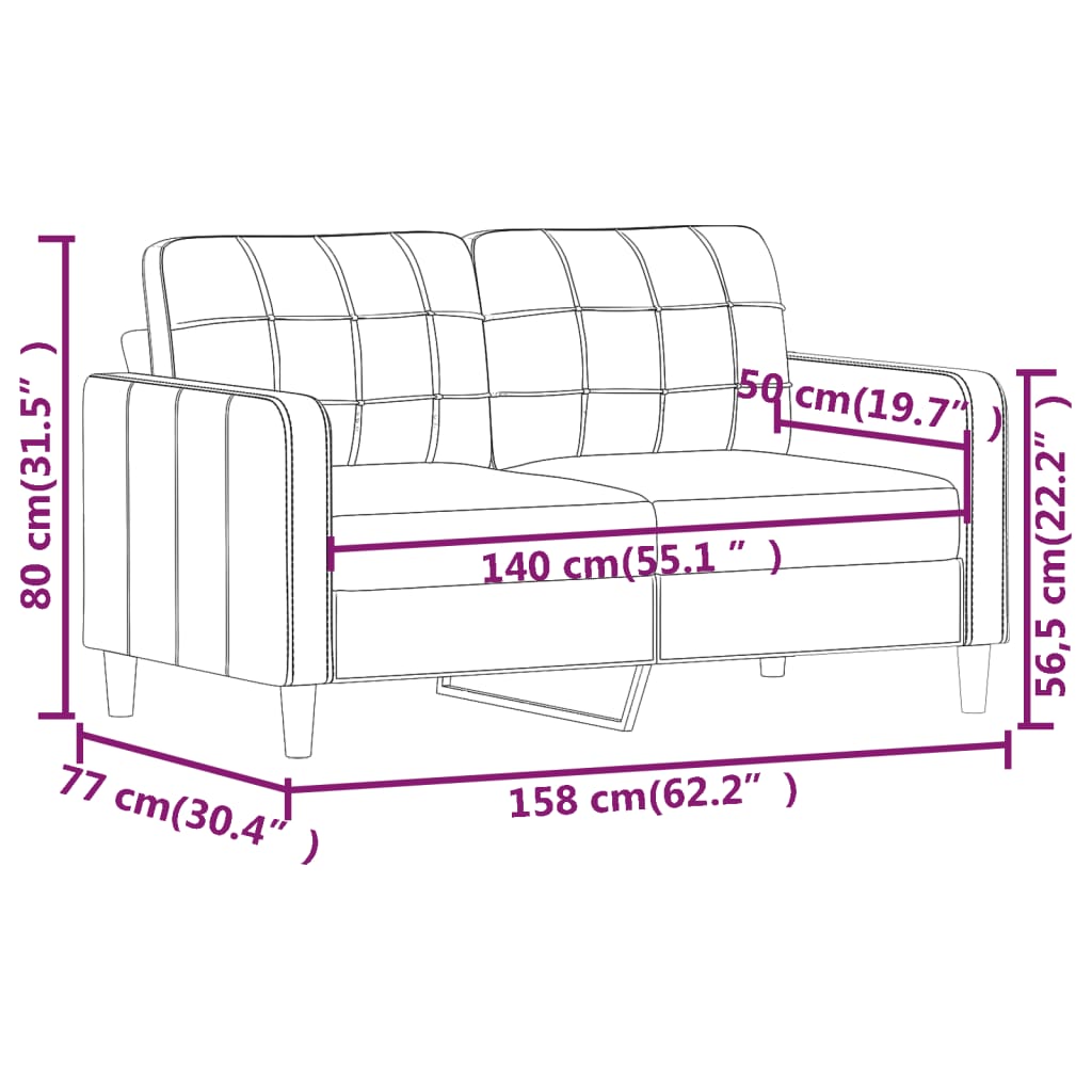 Sofá de 2 plazas de tela rojo tinto 140 cm vidaXL