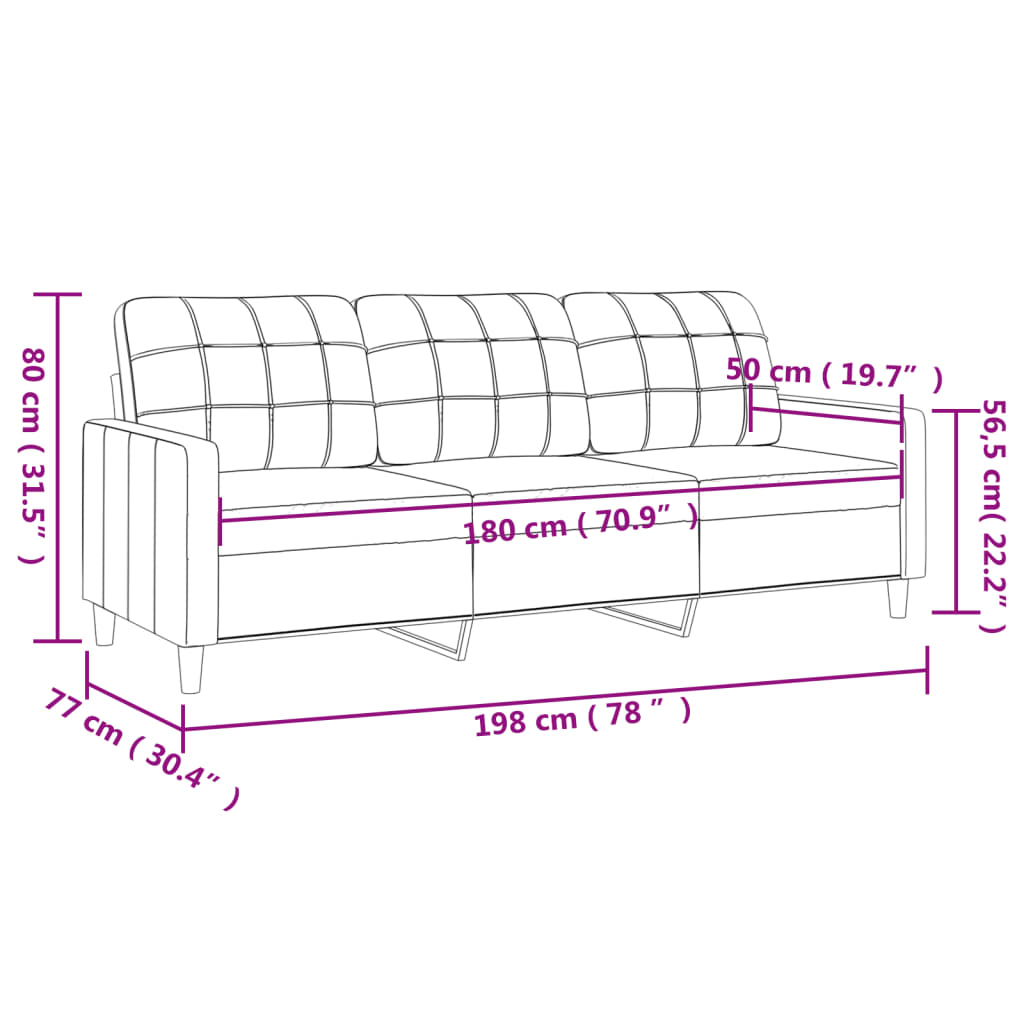 Sofá de 3 plazas de tela gris taupe 180 cm vidaXL