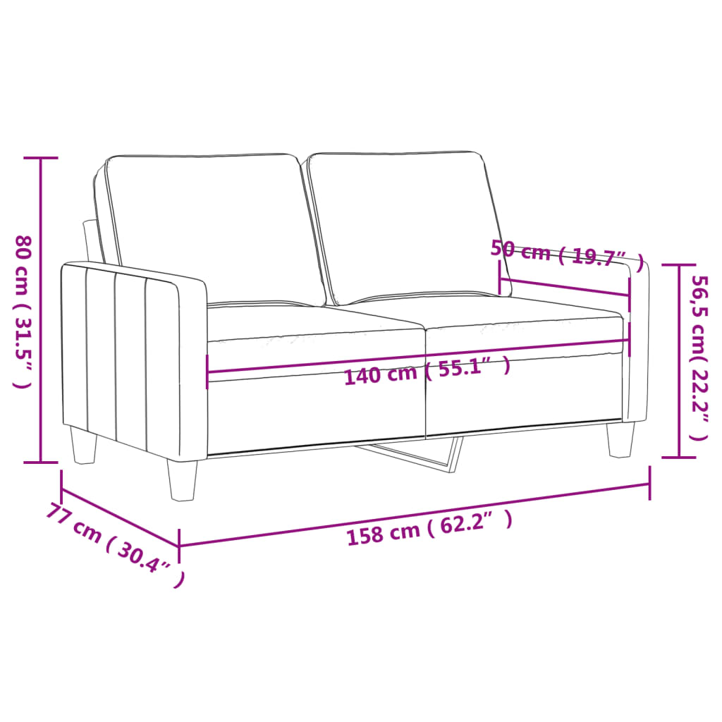 Synthetisches Leder 2 -Leder -Sofa 140 cm