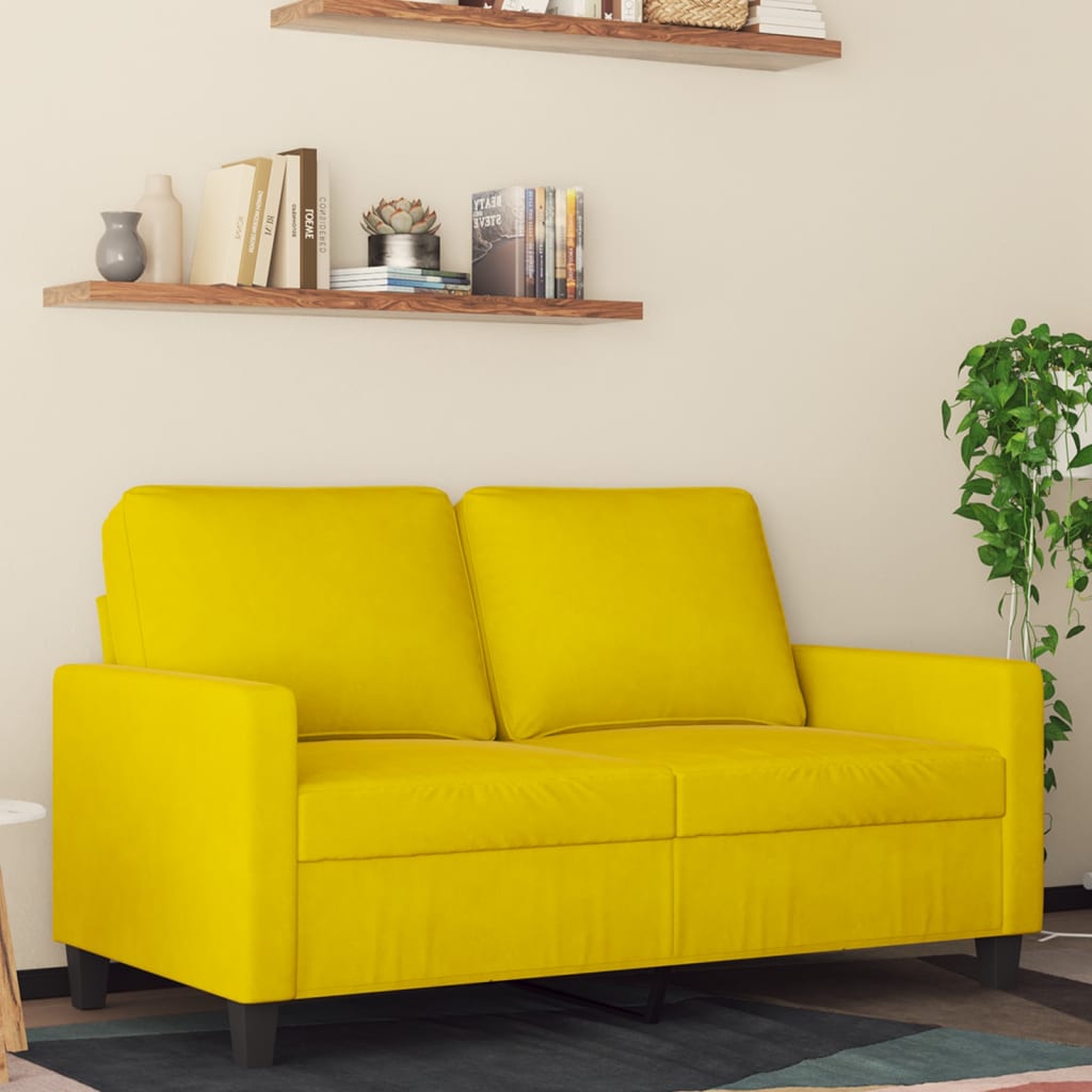 Vetonek Sofá de 2 plazas terciopelo amarillo 120 cm