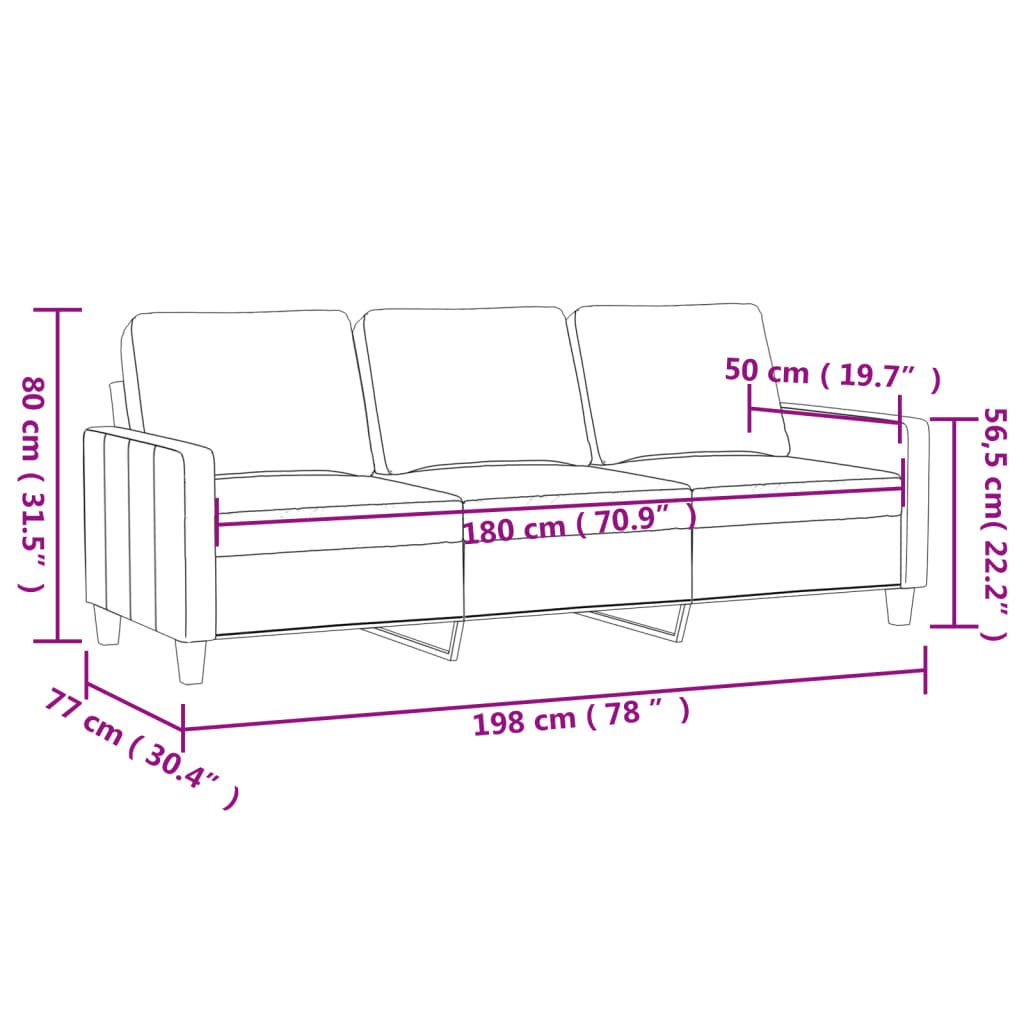 3 -seat sofa black velvet 180 cm