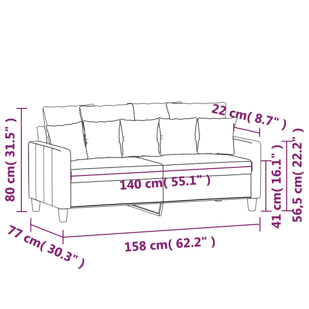 Sofá de pano cinza de 2 -quadrado 140 cm