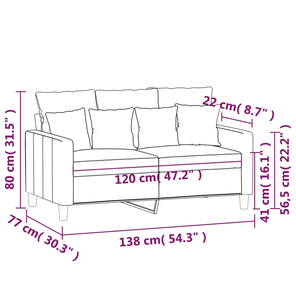 Sofá de 2 plazas terciopelo rosa 120 cm