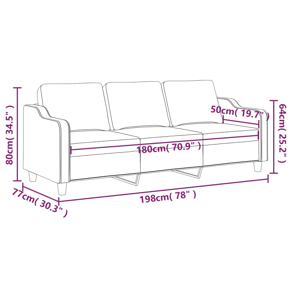 Sofá de pano de 3 cápsula 180 cm