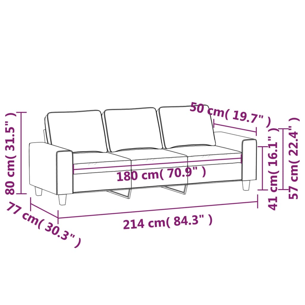 Black fabric 3 seat sofa 180 cm