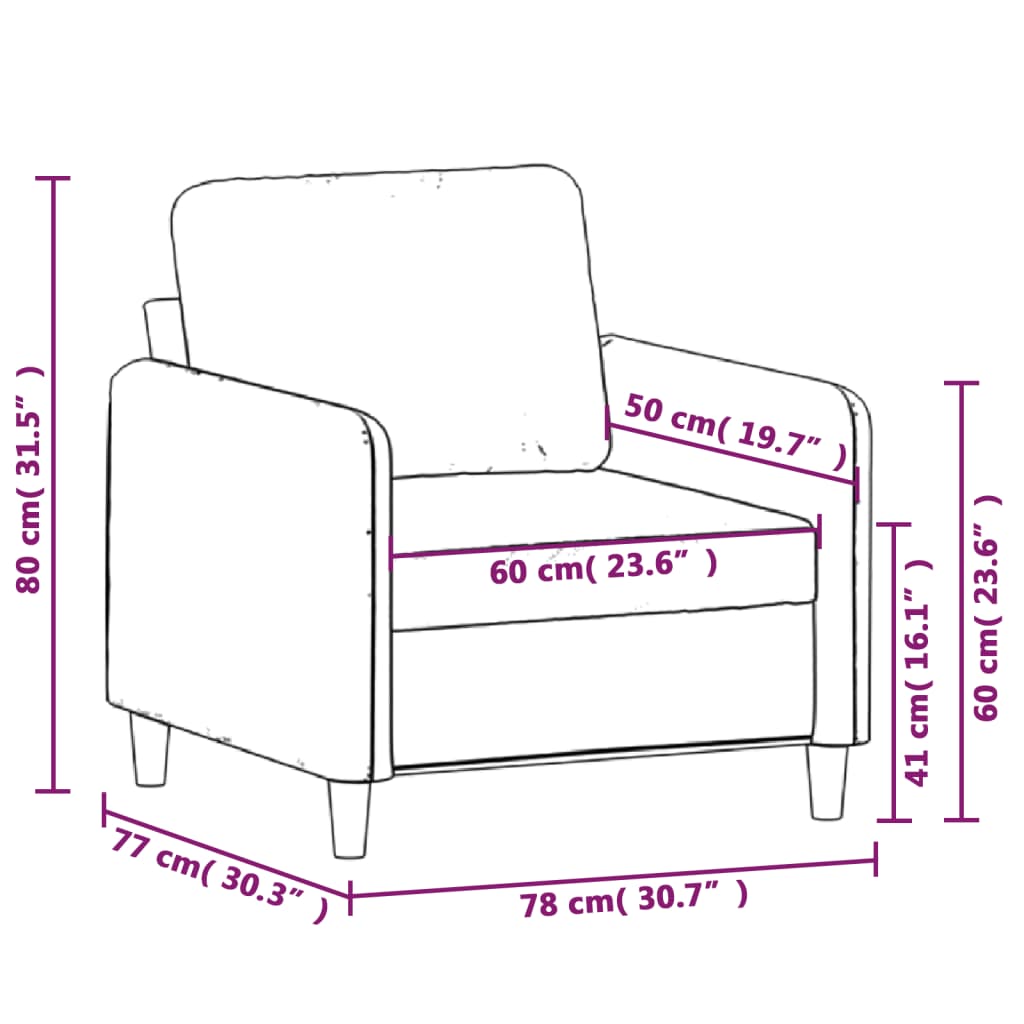 Poltrona de veludo cinza claro 60 cm