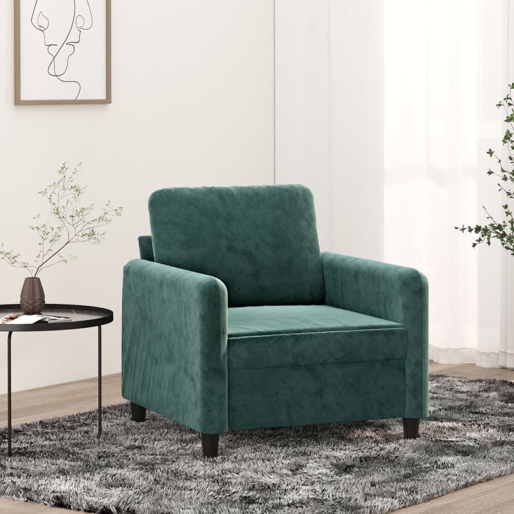 Vetonek Sillón de terciopelo verde oscuro 60 cm