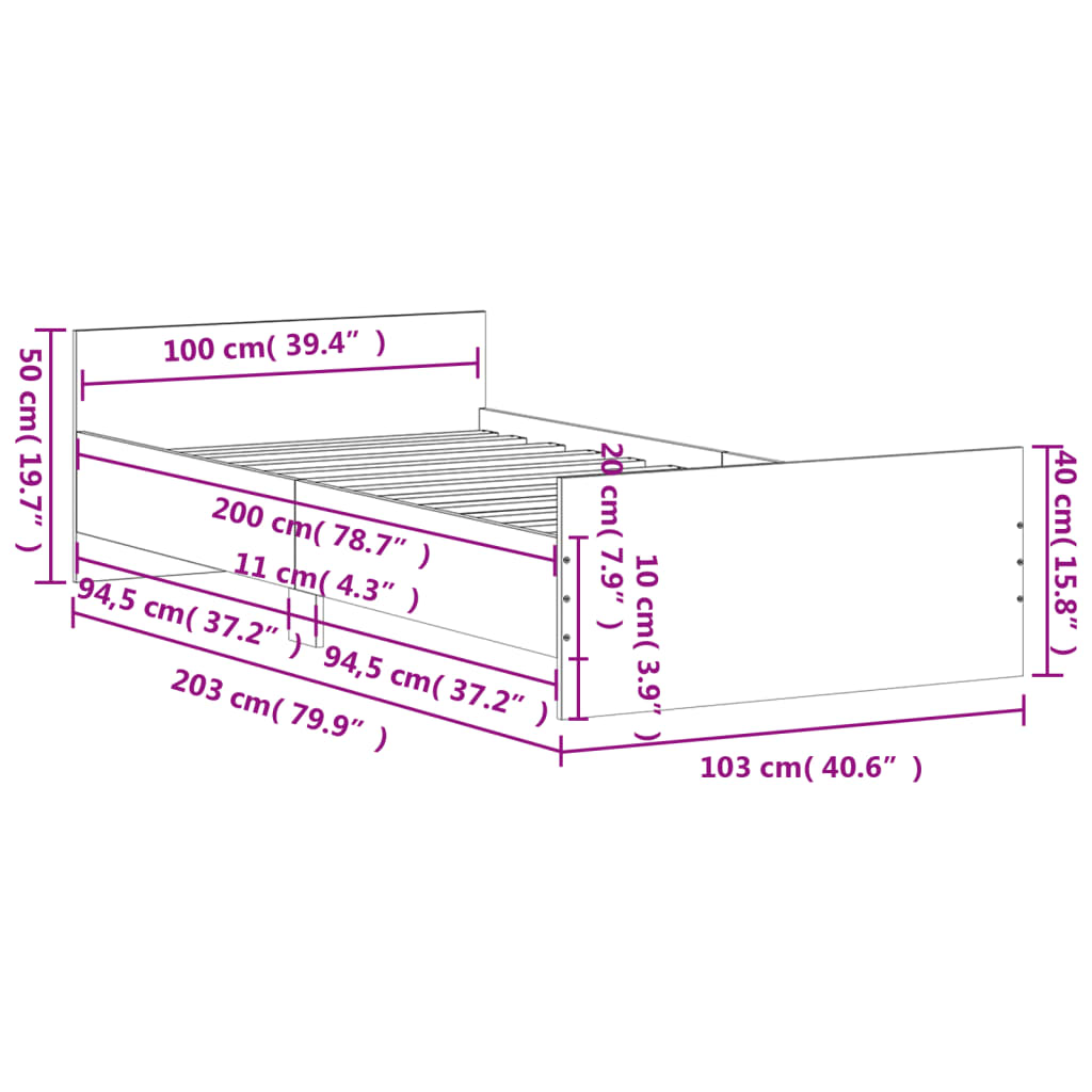 Bed Structure Without Mattress Roble Sonoma 100x200 cm