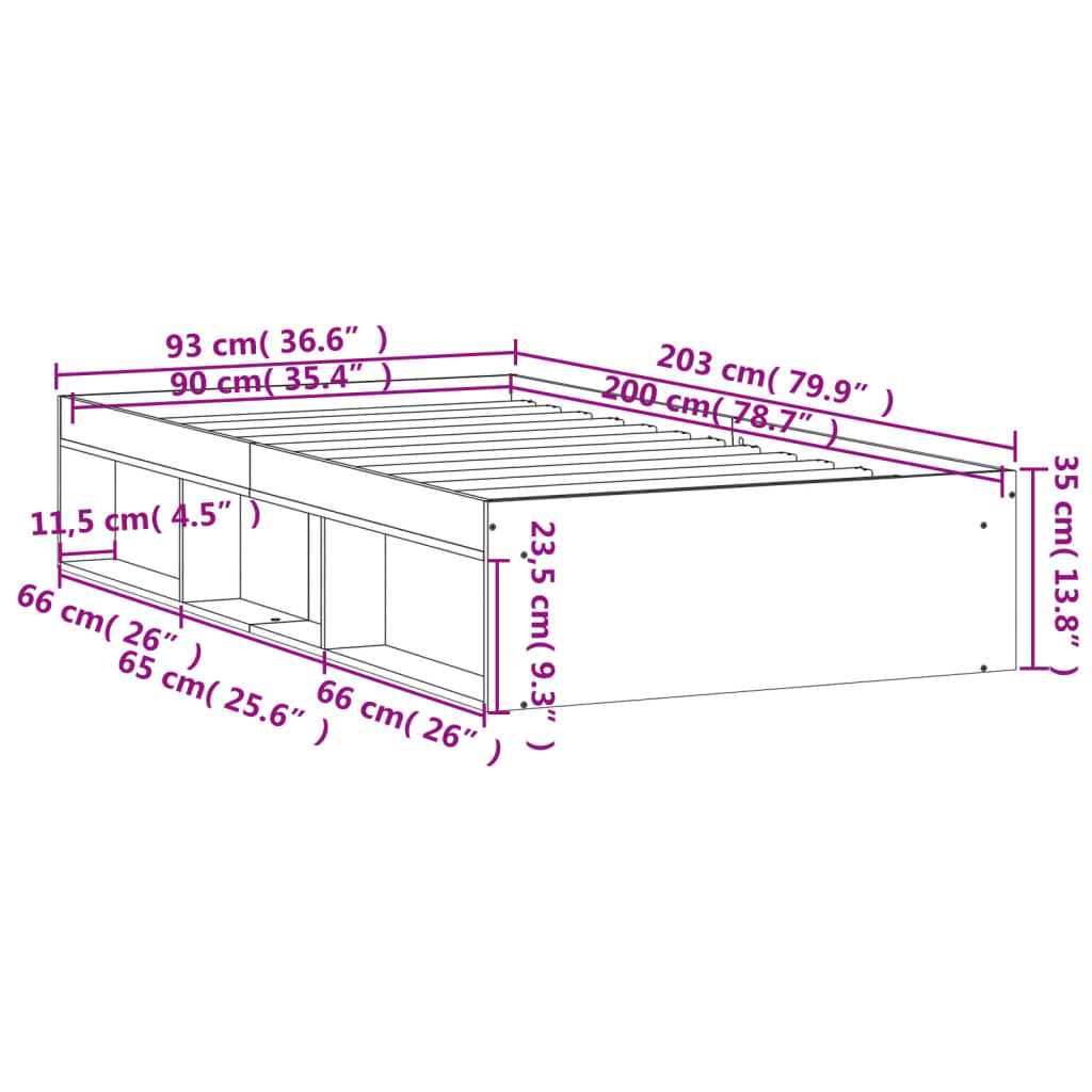 Schwarze Bettstruktur 90x200 cm