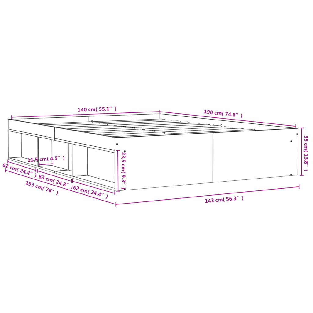 ROBLE BED STRUCTURE 140x190 cm