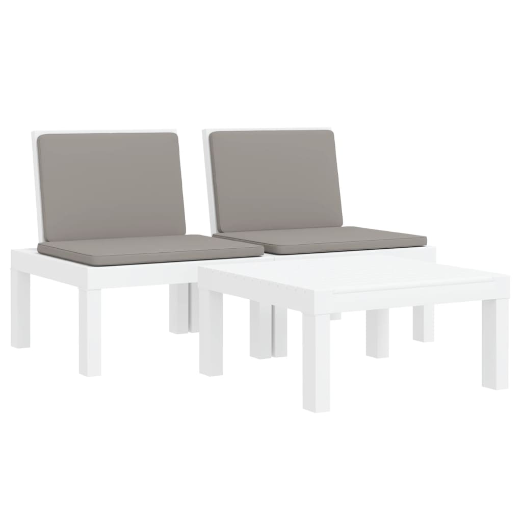 Garden furniture set 3 pieces with white PP cushions