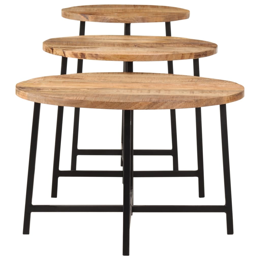 Stackable center tables 3 pcs solid wood mango and iron