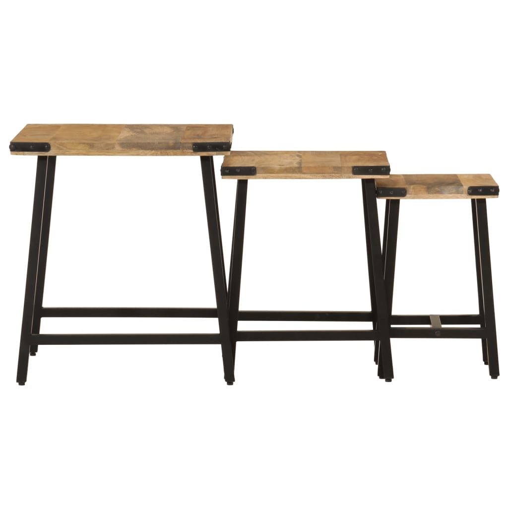 Stackable center tables 3 pcs solid wood mango and iron