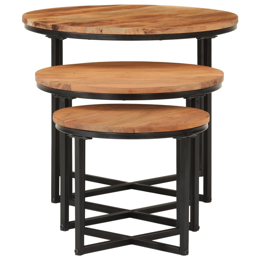 Stackable center tables 3 pcs solid wood acacia and iron