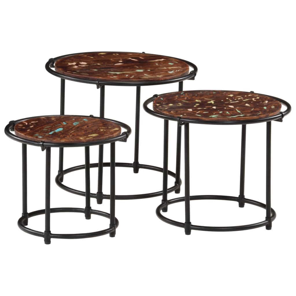 Stackable tables 3 pieces recycled solid wood