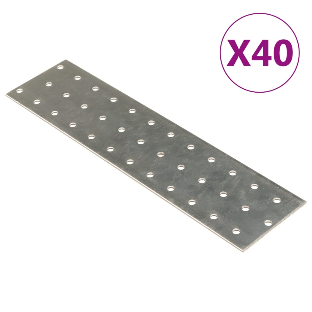 Vetonek Placas perforadas 40 uds acero galvanizado 2 mm 240x60 mm