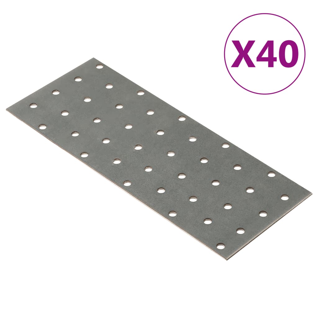 Vetonek Placas perforadas 40 uds acero galvanizado 2 mm 200x80 mm