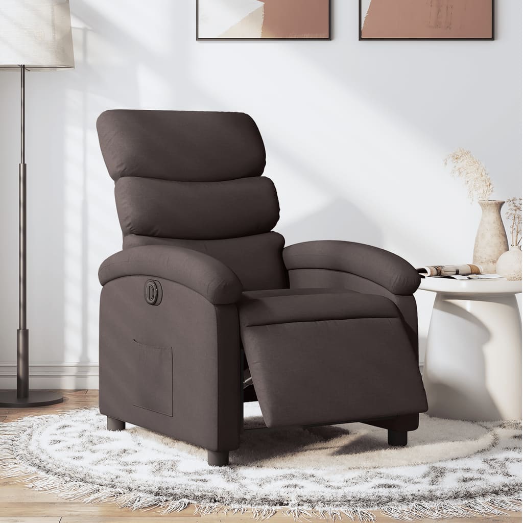 Vetonek Sillón reclinable eléctrico tela marrón oscuro