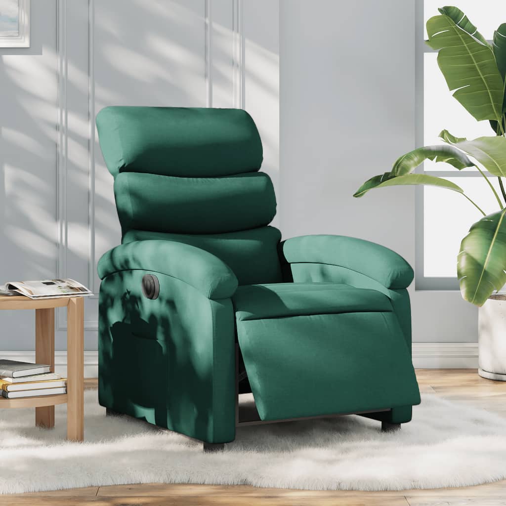 Vetonek Sillón reclinable eléctrico tela verde oscuro