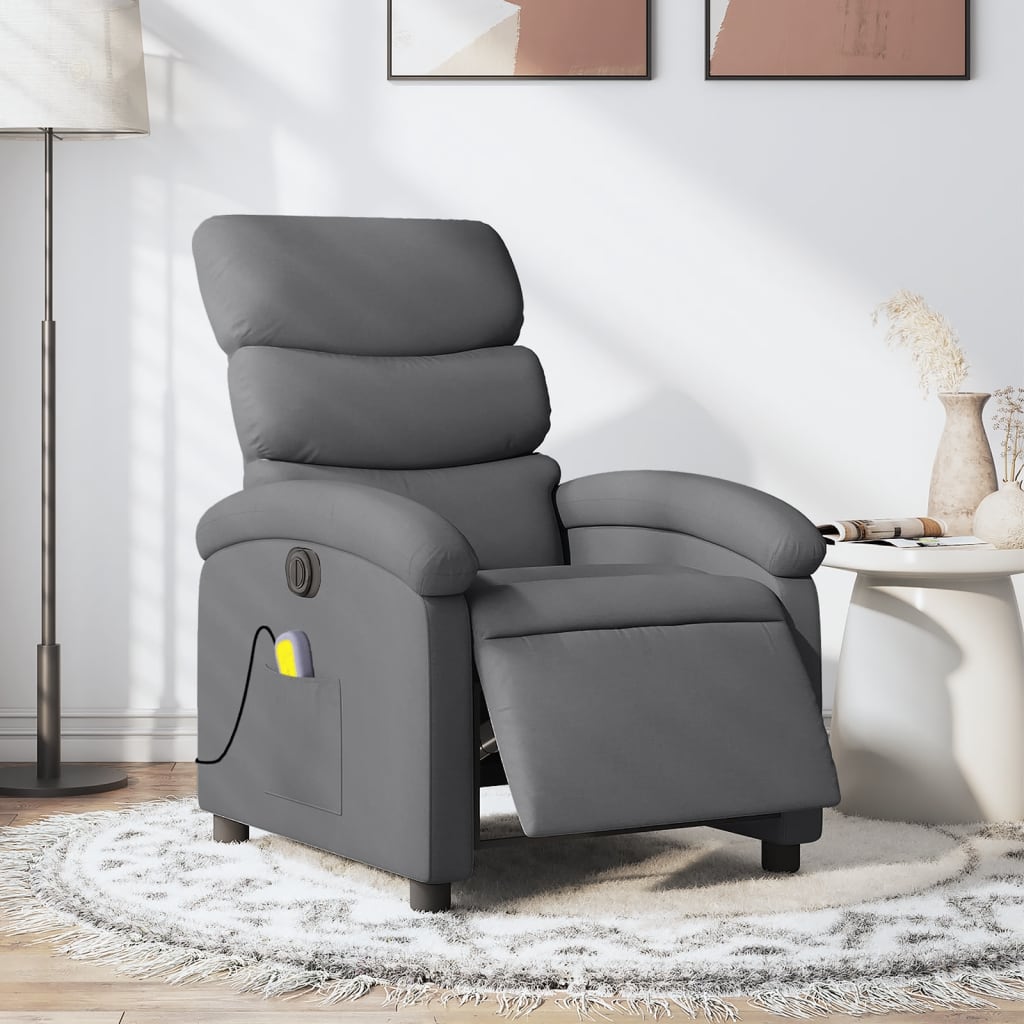 Vetonek Sillón reclinable de masaje eléctrico tela gris oscuro