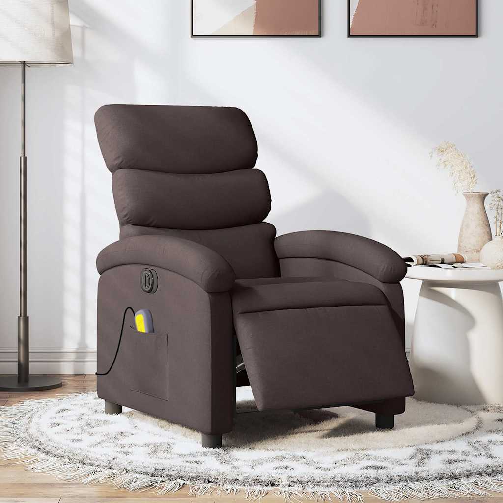 Vetonek Sillón reclinable de masaje eléctrico tela marrón oscuro