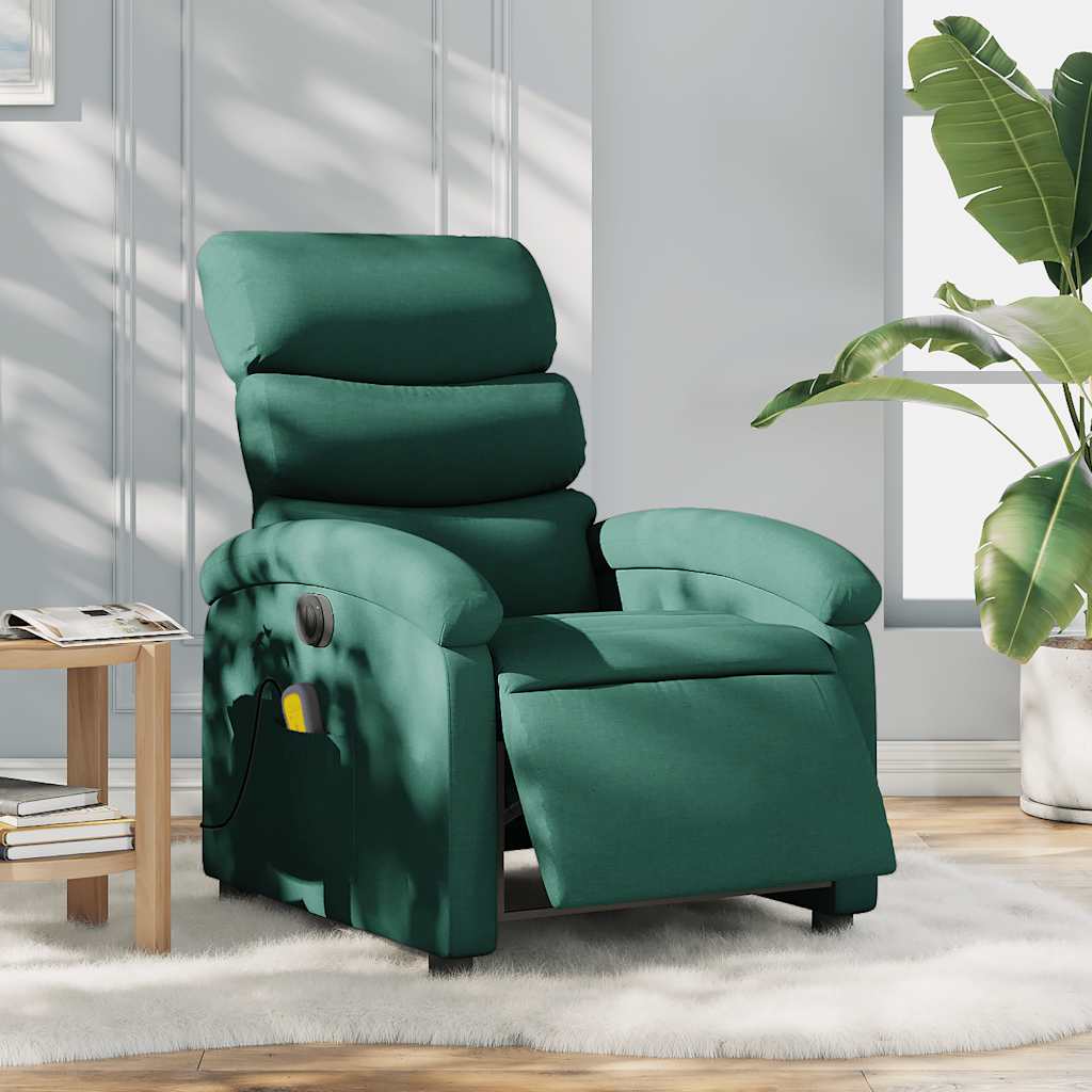 Vetonek Sillón reclinable de masaje eléctrico tela verde oscuro