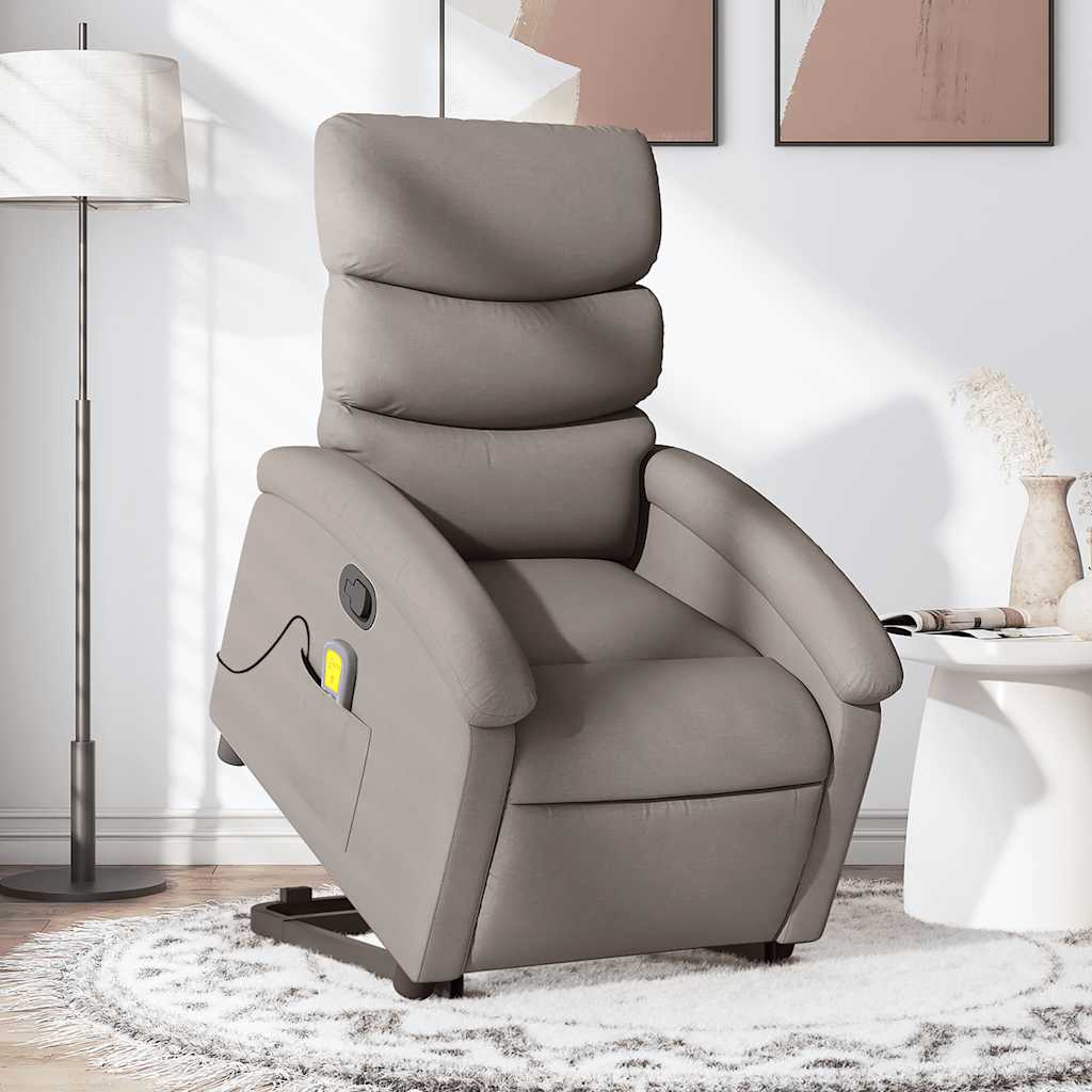 Vetonek Sillón reclinable de masaje elevable tela gris taupé