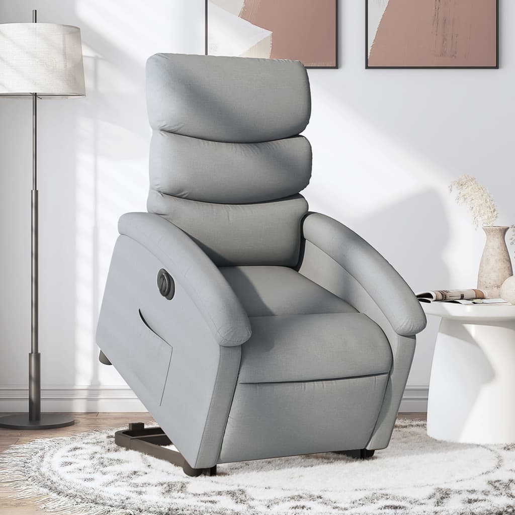 Vetonek Sillón eléctrico reclinable elevable de tela gris claro