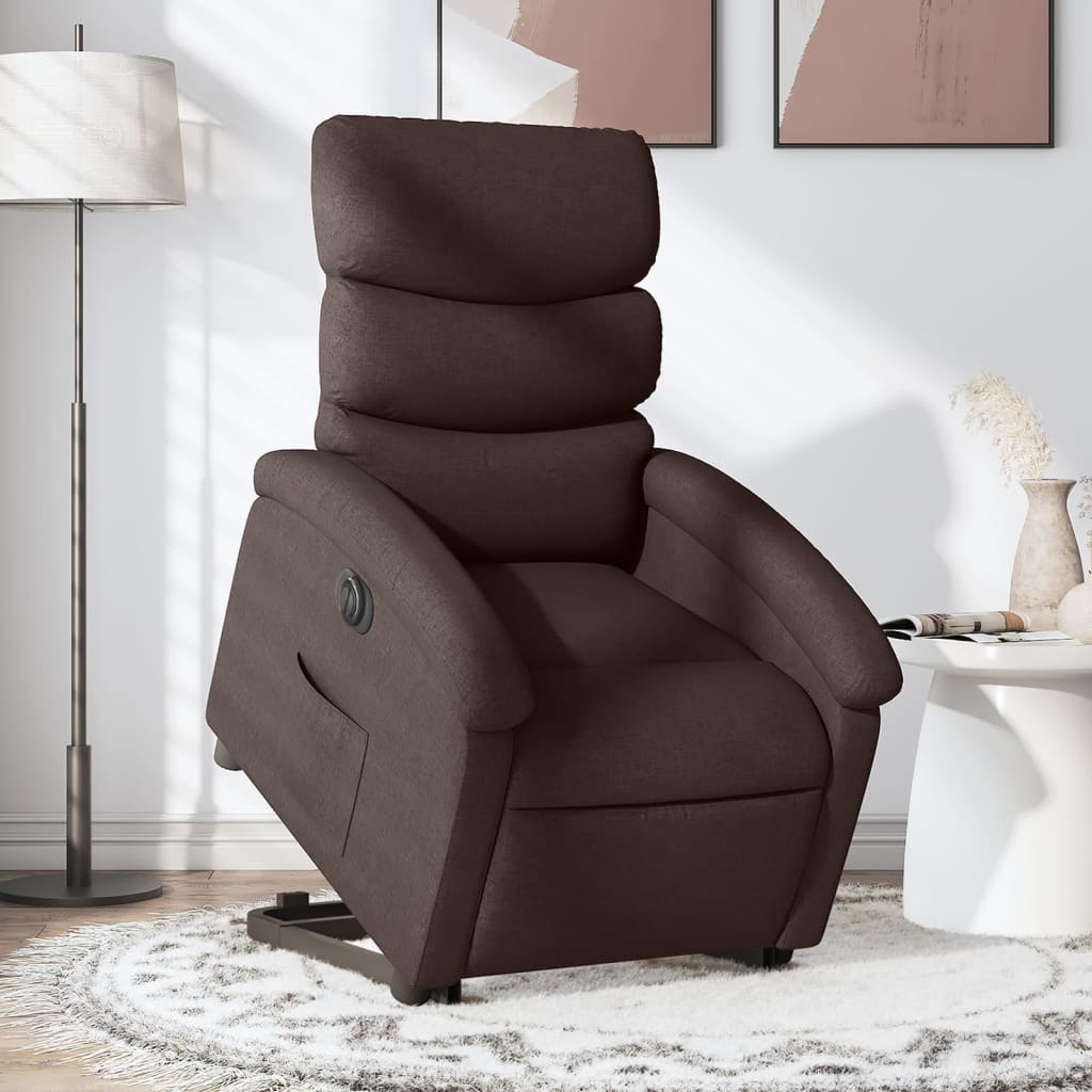 Vetonek Sillón eléctrico reclinable elevable de tela marrón oscuro