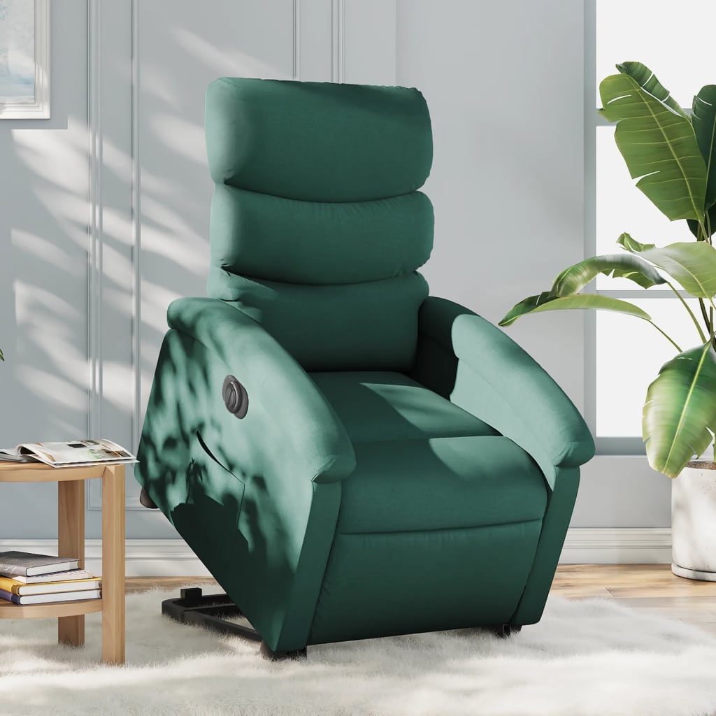 Vetonek Sillón eléctrico reclinable elevable de tela verde oscuro