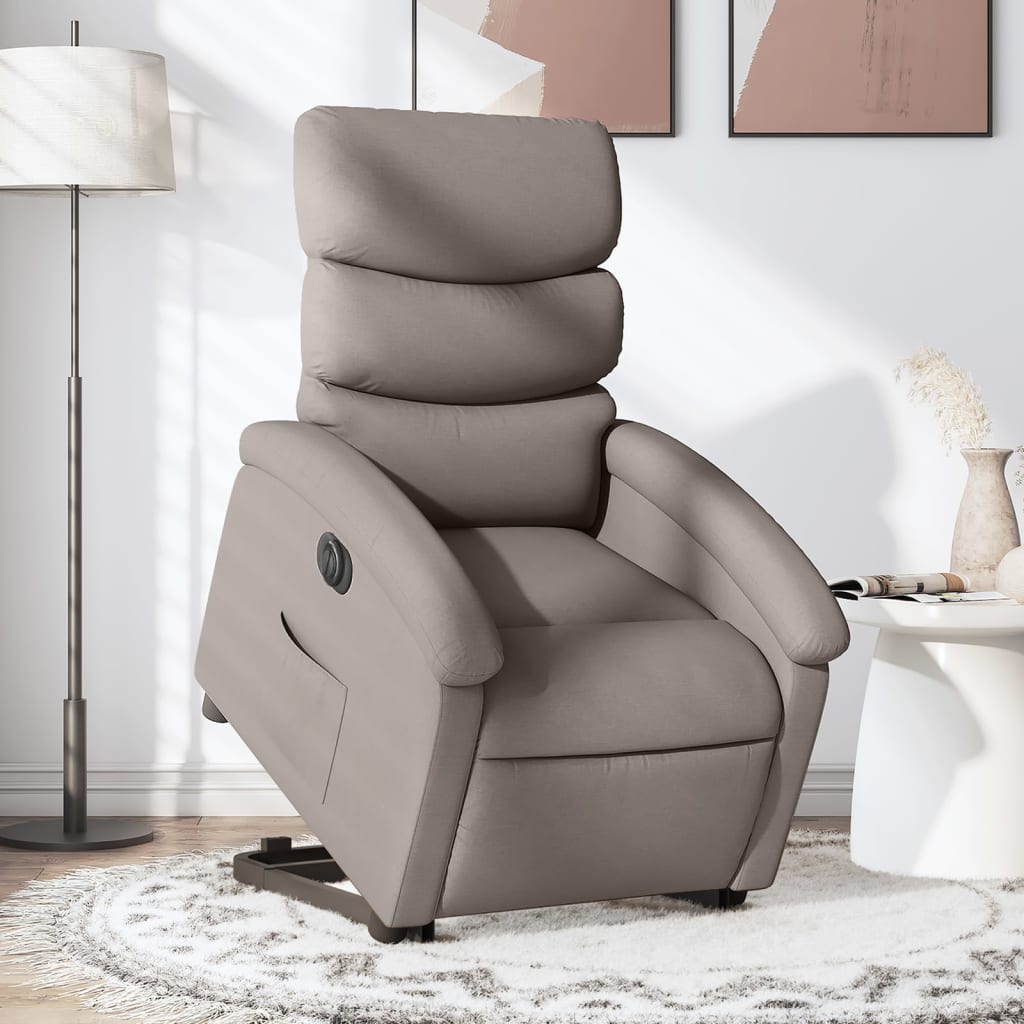 Vetonek Sillón eléctrico reclinable elevable de tela gris taupe