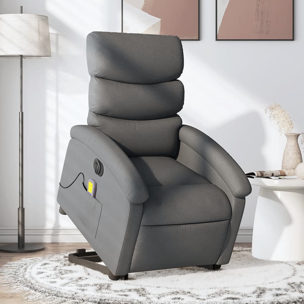 Vetonek Sillón de masaje eléctrico reclinable elevable tela gris oscuro